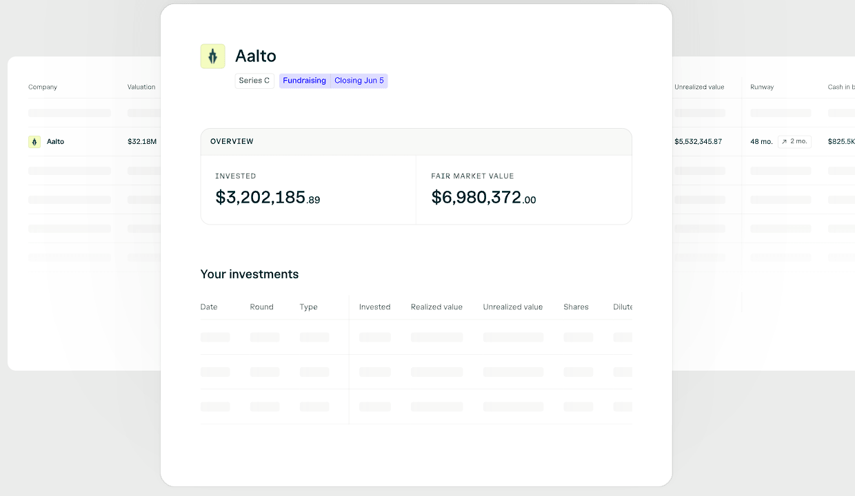 AngelList Relay company portfolio view showing investment and fair market value information