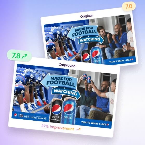 Neurons AI optimized Pepsi football ad comparison with improved score