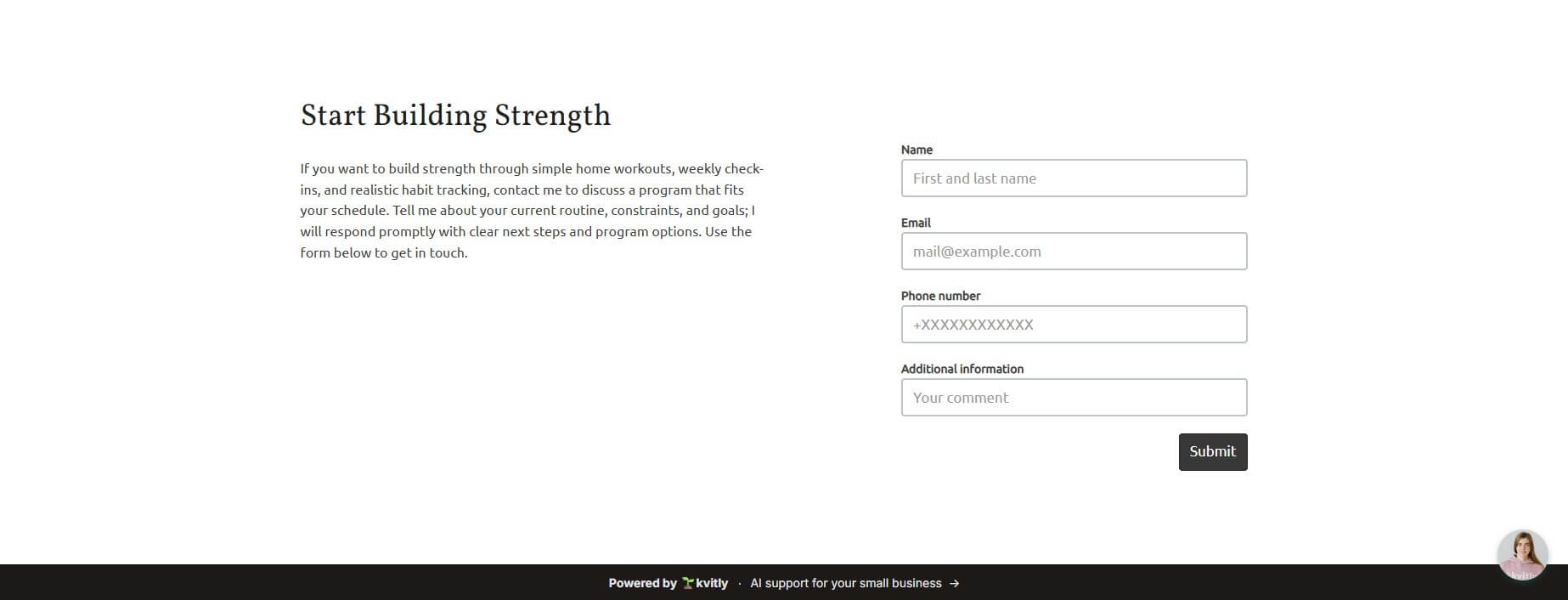 Kvitly Online Fitness Coach website sample part 6