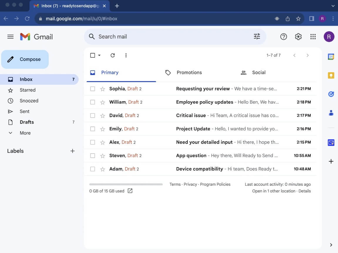 Ready to Send crafted email responses