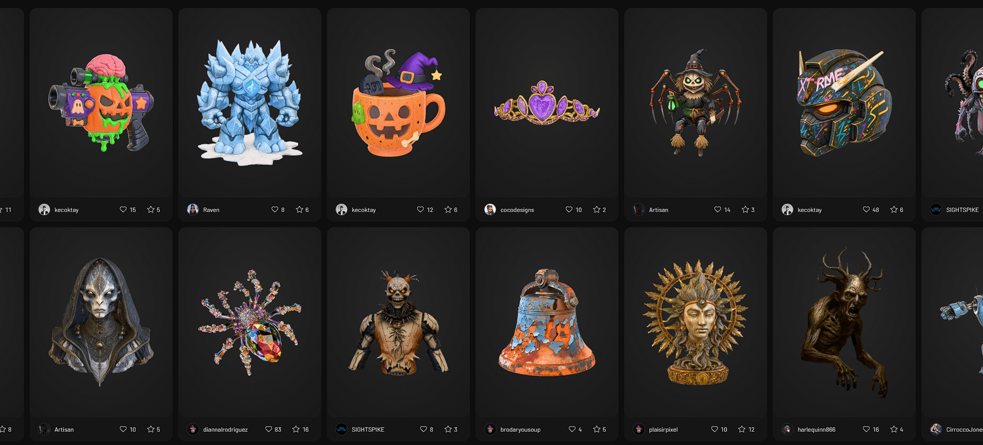 Meshy Community gallery displaying a range of user-created 3D assets