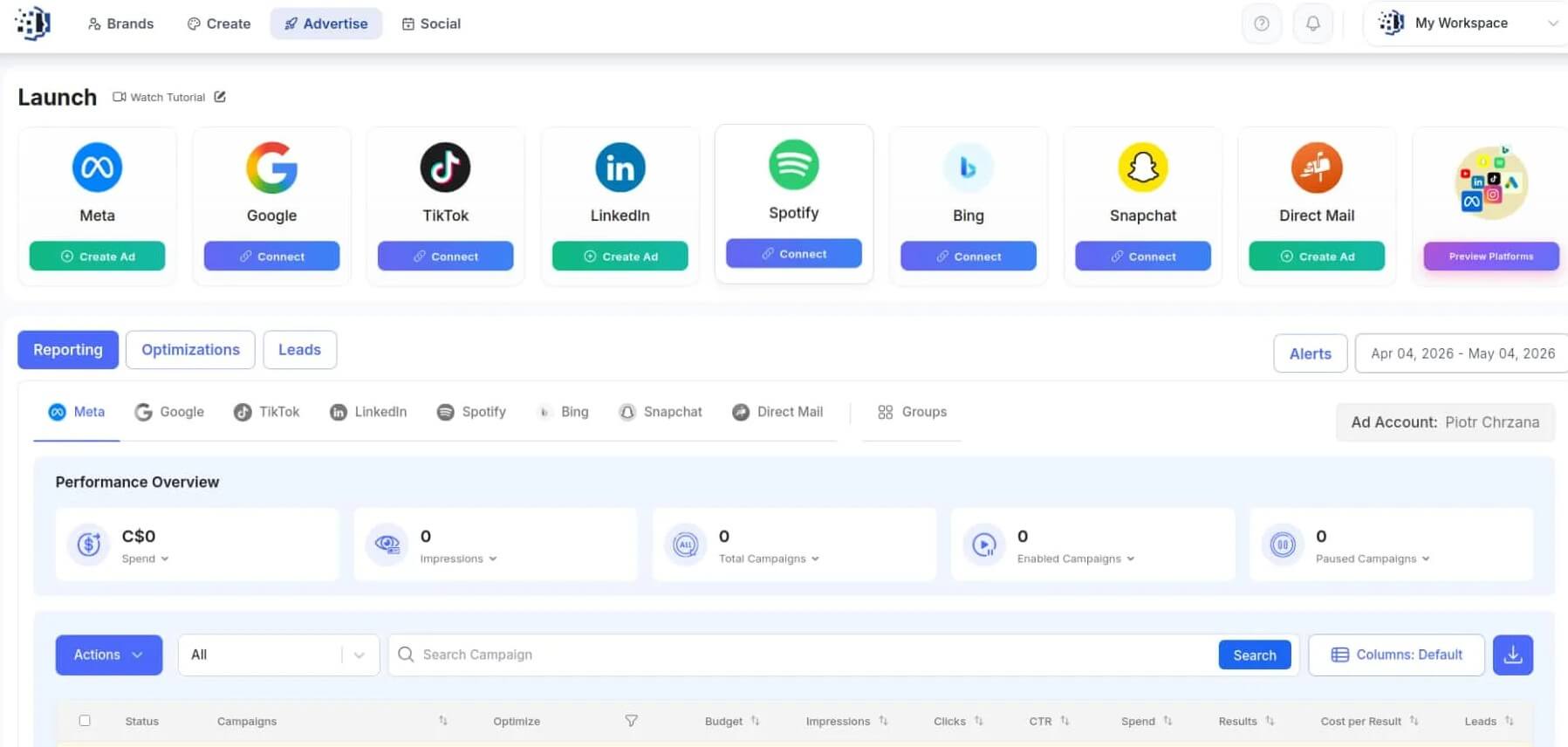 Rekla.AI advertising dashboard