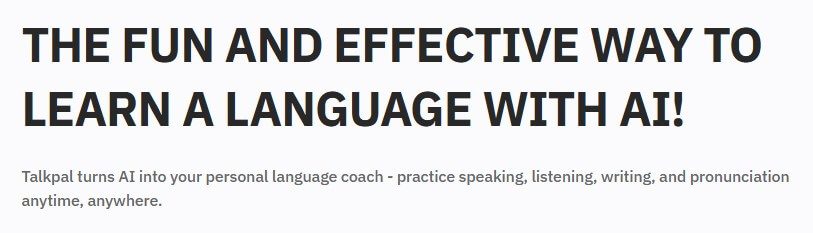 Talkpal homepage headline about learning a language with AI