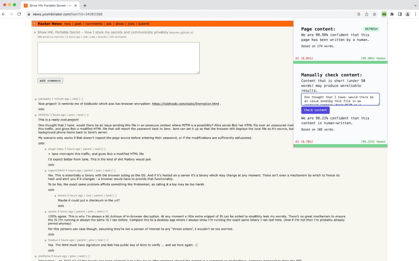 Detect GPT manual content check form