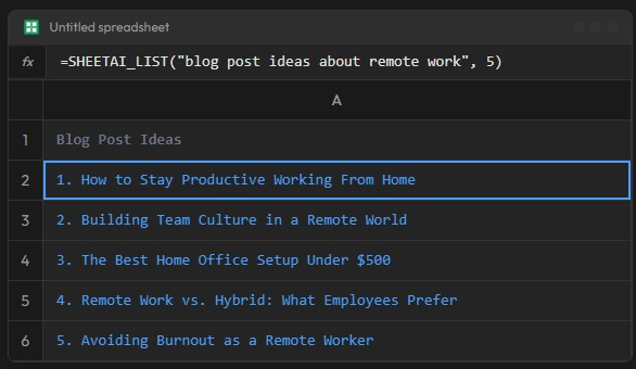 Sheet AI Generate Lists