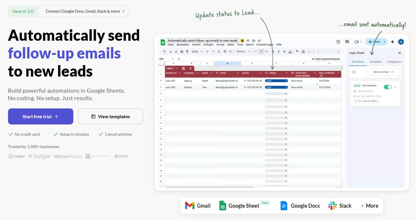 Logic Sheet Google Sheets automation add-on