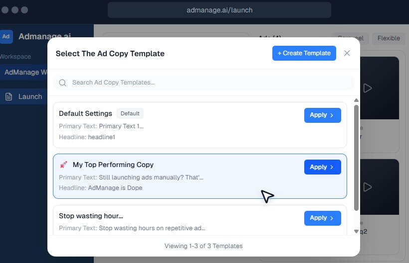 AdManage.ai ad copy templates