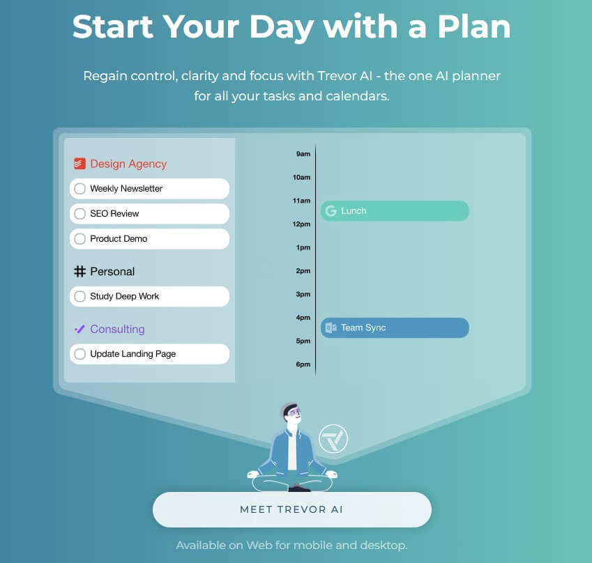 Trevor AI daily planning and time blocking app