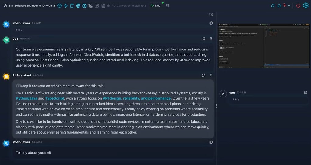 LockedIn AI Duo helper and AI assistant session interface