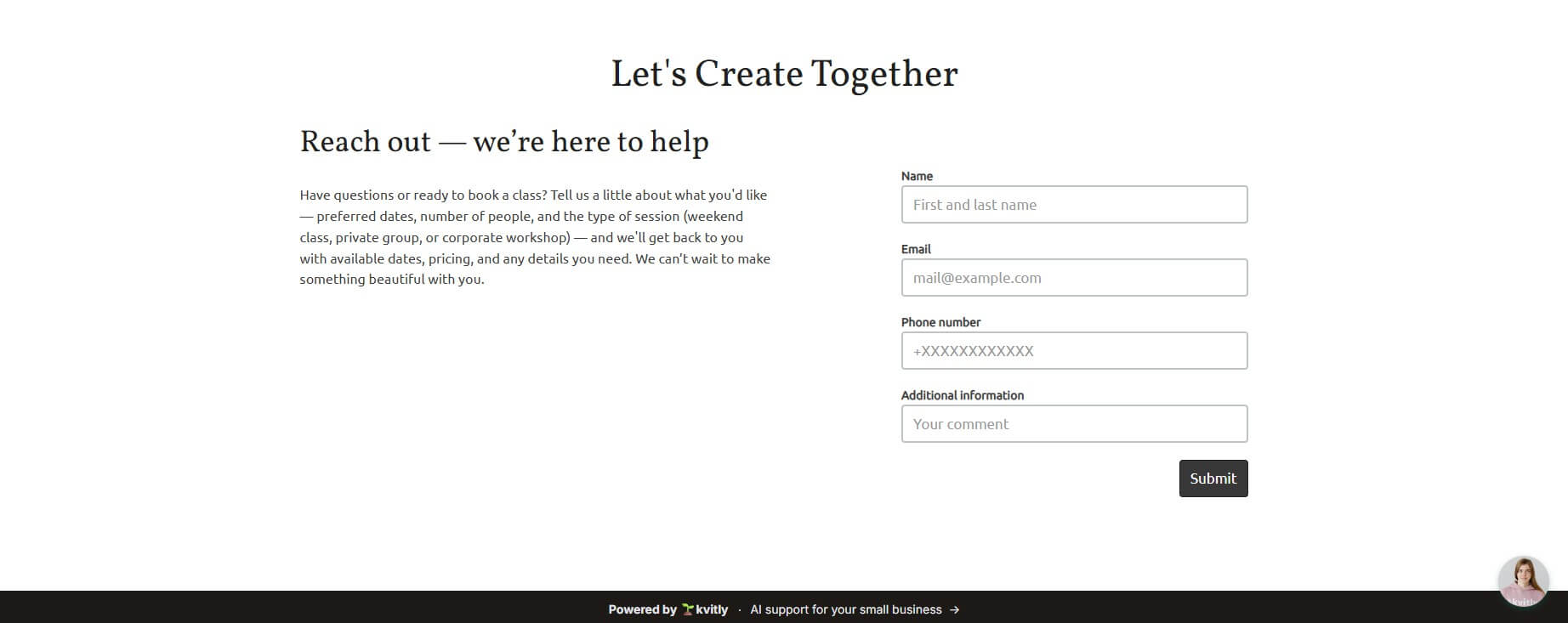 Kvitly Creative Workshop website sample part 6