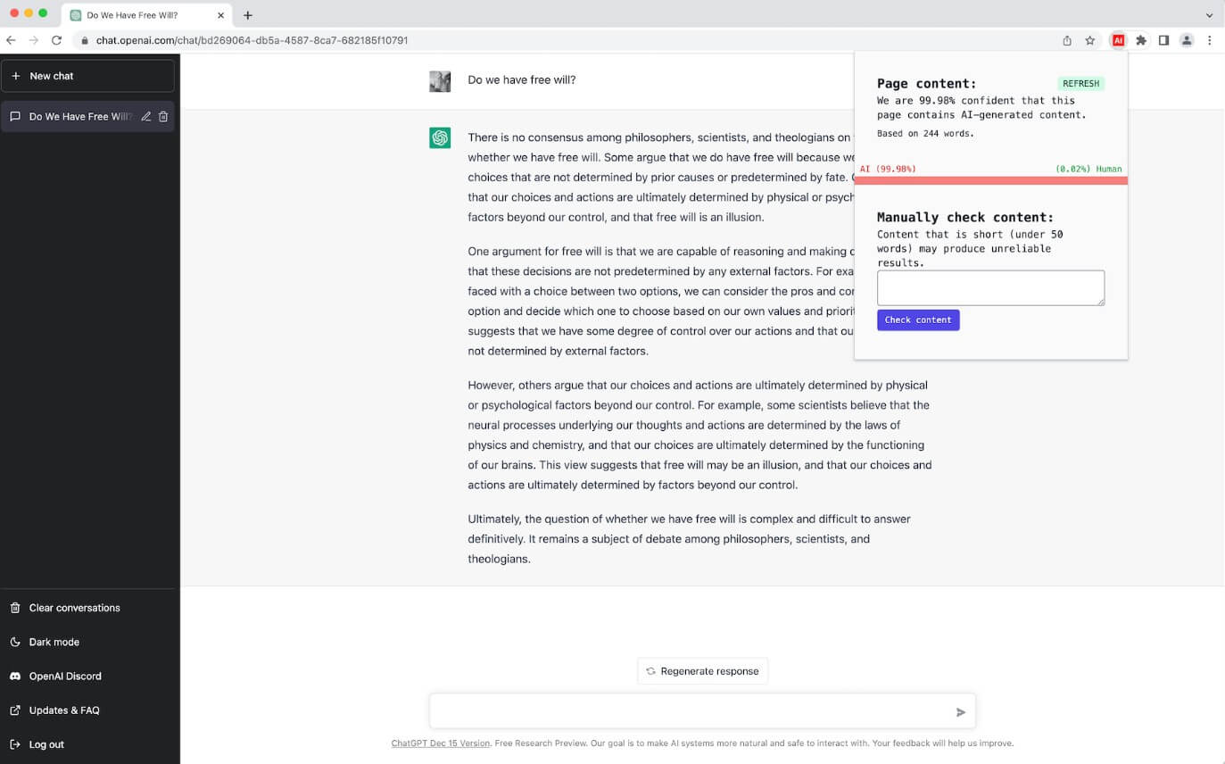 Detect GPT browser content detection