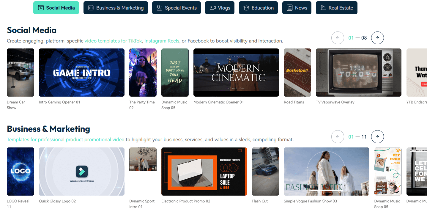 Filmora Template Library