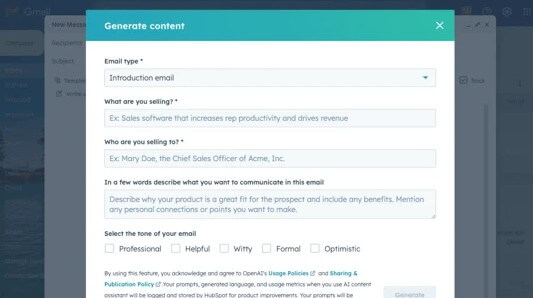 HubSpot Email Writer AI email creation tool