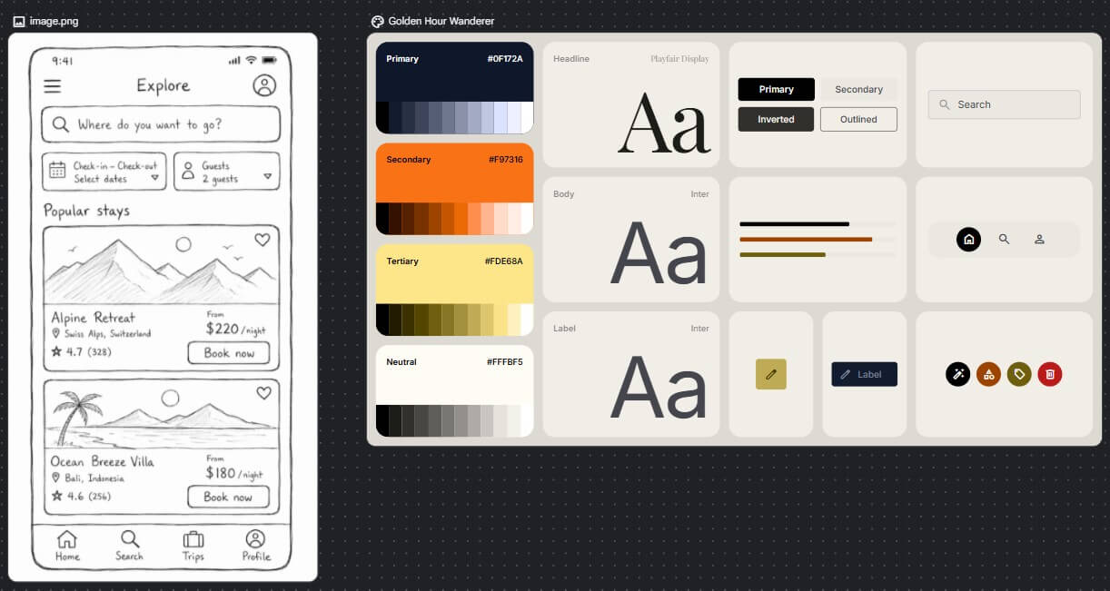 Stitch with Google image-to-UI result one