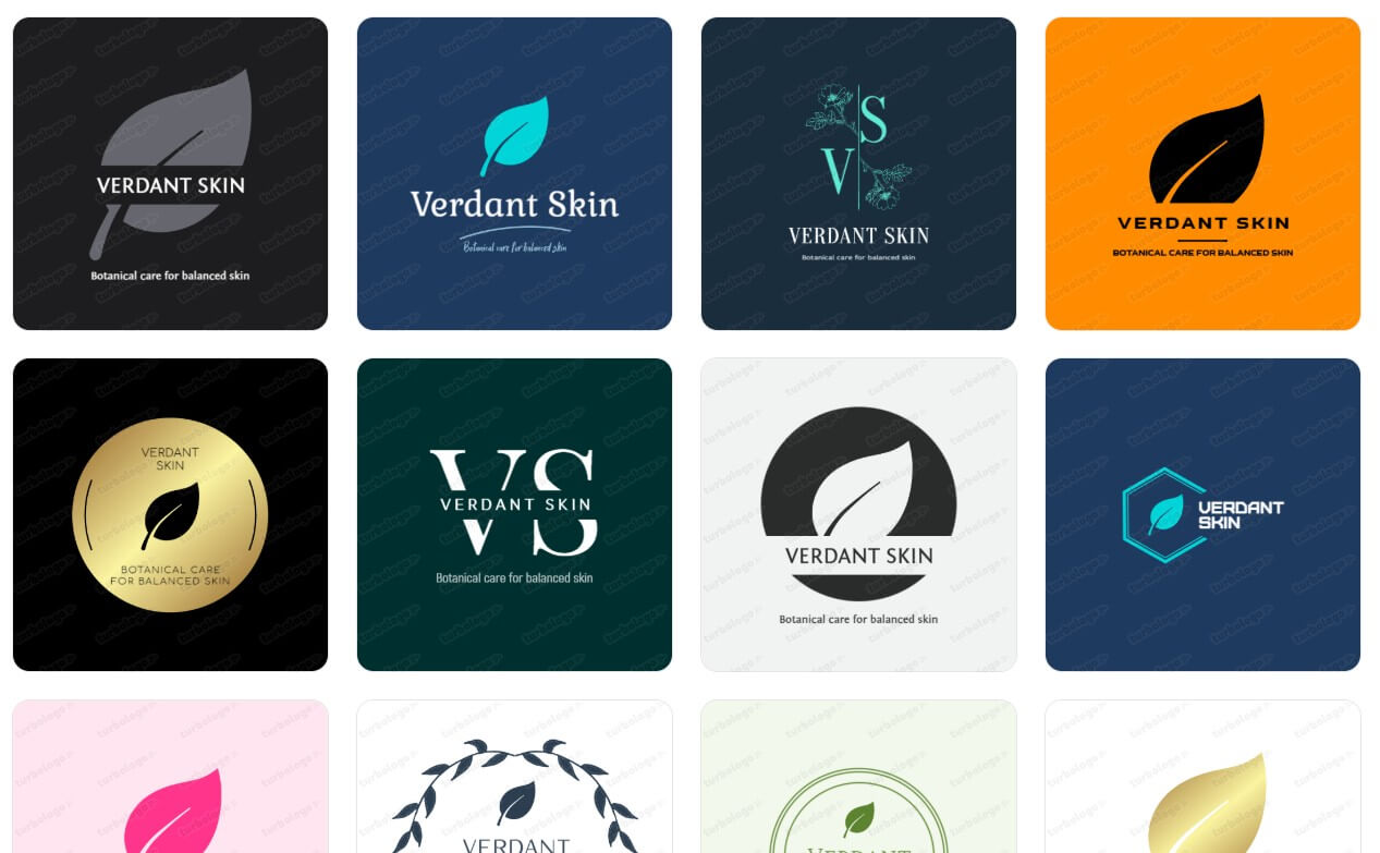 Turbologo skincare brand logo sample results