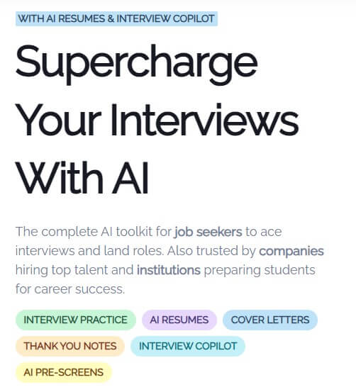 InterviewAI homepage with AI interview toolkit headline