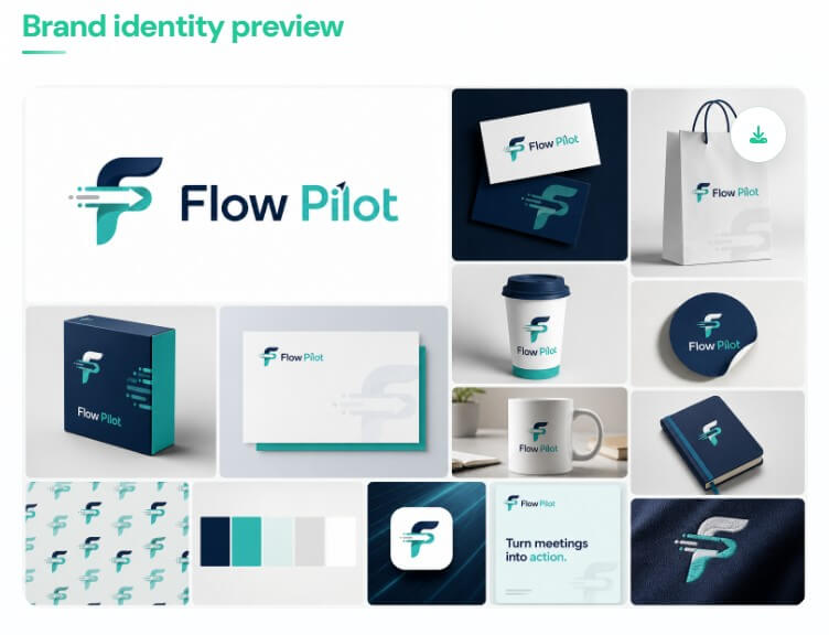 FlowPilot brand identity preview generated in Brandolia