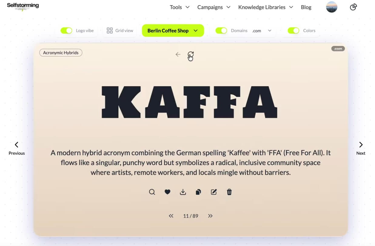 Selfstorming brand and product naming workflow
